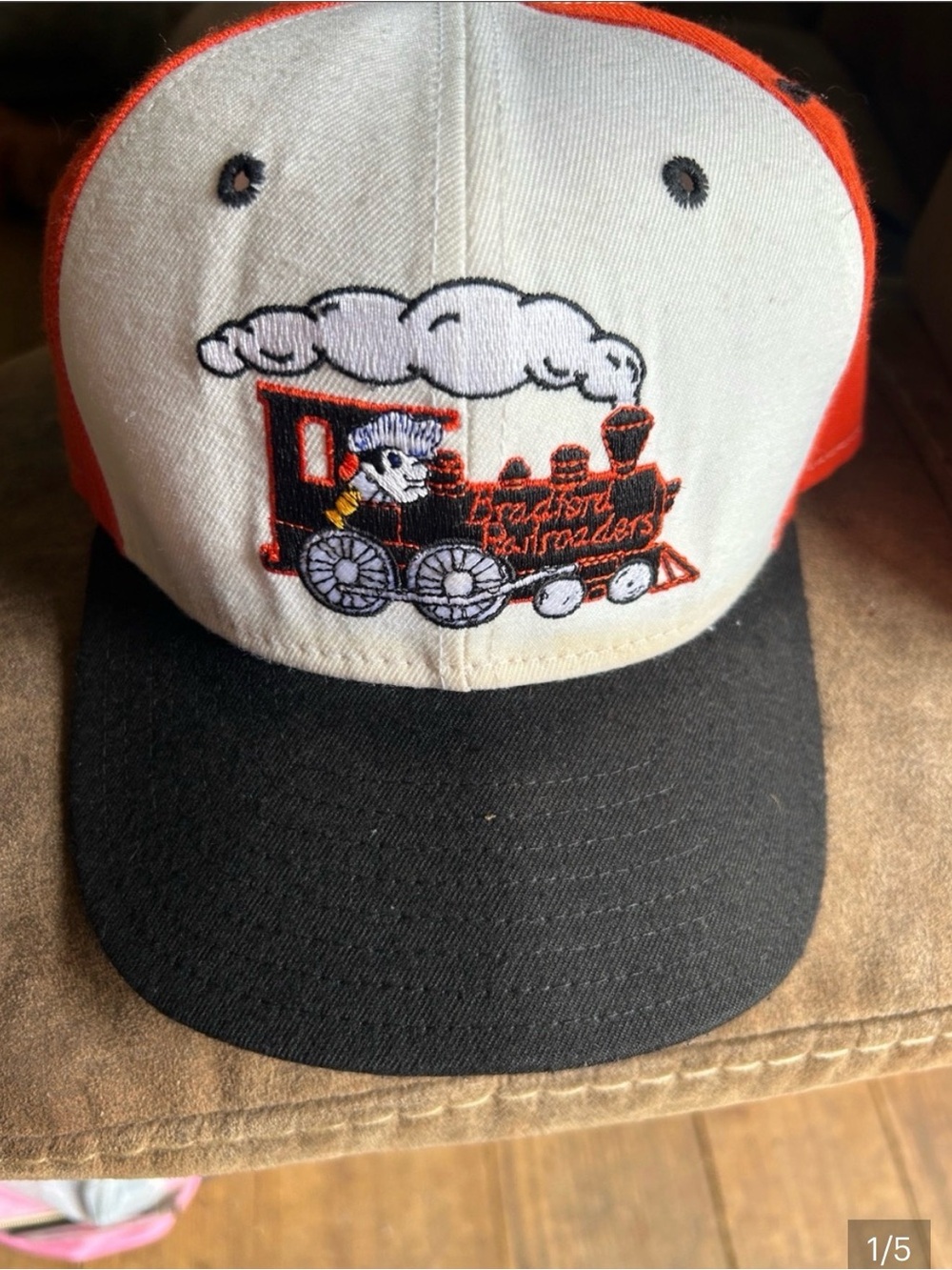 Train Embroidered Cap - White, Black & Orange